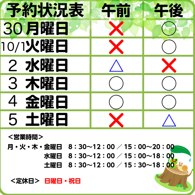 9/30-10/5約状況