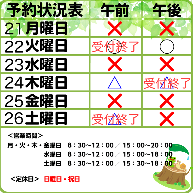 10/21-26予約状況