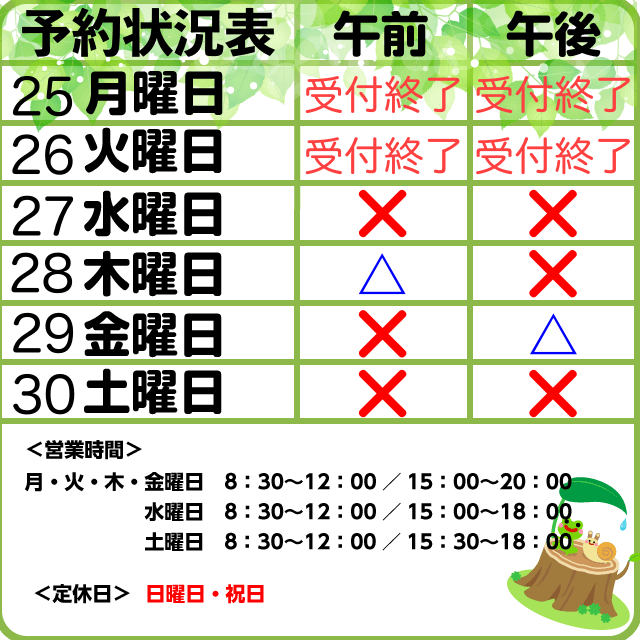 11/25-30予約状況